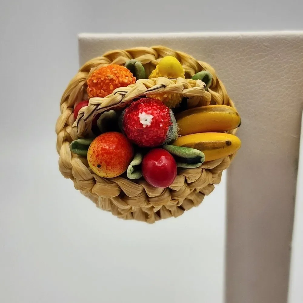 Vintage Western Germany Fruit Basket Clip-On Earrings